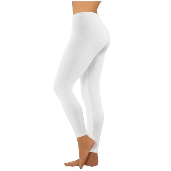 UTSJKR Women's High Waist Stretchy Solid Color Soft Full Length Leggings Opaque Jeggings Pants Tummy Control Yoga Workout Running Pants White 12