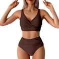 thumbnail image 1 of UTSJKR Women's High Waisted Bikini Sets Solid Pleated 2 Piece Swimsuits 2025 Summer Sexy Beach Sets with Removable Pads Coffee M, 1 of 4