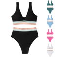 thumbnail image 1 of UTSJKR Women's High Waisted Bikini Sets Twist Striped Push Up Two Piece Swimsuit Tummy Control Swimsuits Color Block Two Piece Bathing Suit Black M, 1 of 6