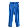thumbnail image 1 of UTSJKR Women's High Waisted Straight Business Pants with Belt Elegant Work Wear Loose Solid Color Wide Leg Long Trousers Blue XS, 1 of 3