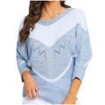 thumbnail image 1 of UTSJKR Women's Knit Sweaters 2024 Fashion Clothing Casual Print Crew Neck Pullover Tops Loose Fit Oversized Lightweight Hollowed Knitwear Fall Winter Long Sleeve Sweaters Blue XXL, 1 of 4