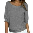 thumbnail image 1 of UTSJKR Women's Knit Sweaters 2024 Fashion Clothing Classic Solid Crew Neck Pullover Tops Casual Loose Lightweight Oversized Knitwear Fall 3/4 Sleeve Sweaters Gray S, 1 of 6