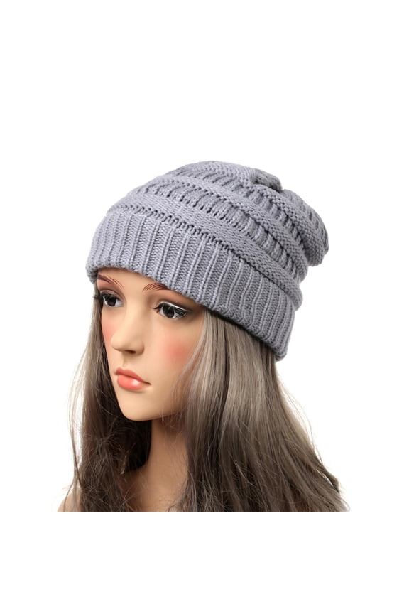 Women's Knitted Beanies Hat Skullies Cap Trendy Warm Chunky Soft Stretch Cable Knit Hat Women Winter Fashion Hat Gray