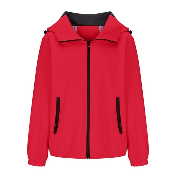 UTSJKR Women's Lightweight Long Sleeve Full Zip Up Drawstring Hooded Windbreaker Jacket with Pockets Red XXXL