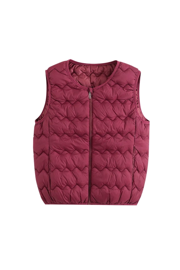 Women's Lightweight Puffer Vest Collarless Zip Up Packable Down Vest Ultra Light Slim Fit Sleeveless Waistcoat Wine XXL