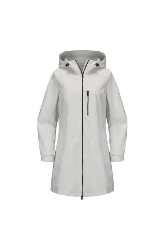 Women's Lightweight Waterproof Rain Jacket Long Sleeve Hooded Windbreaker Outdoor Coat Zip Up Rainwear Packable Outwear White L