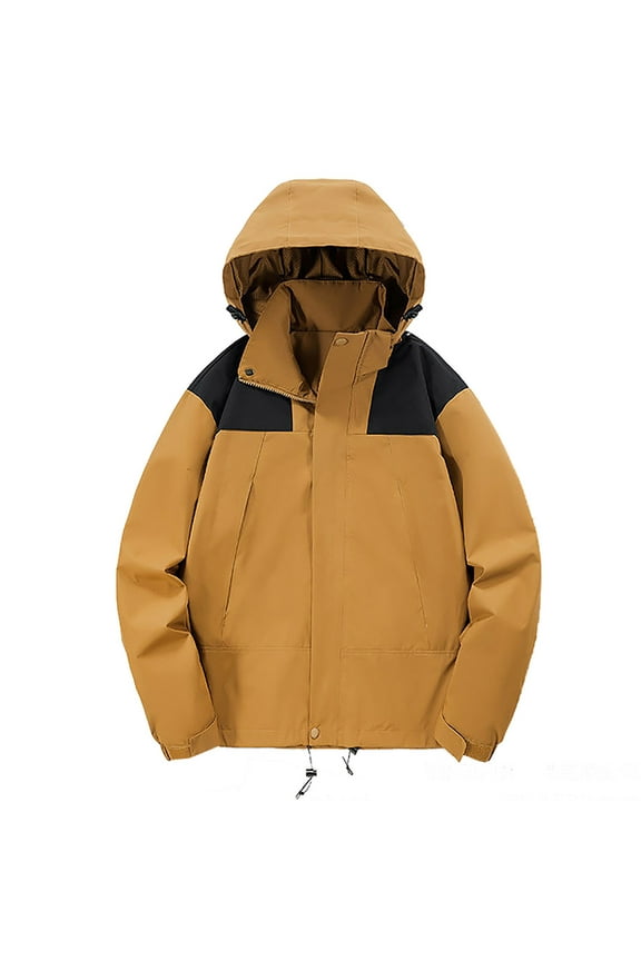 Women's Lightweight Waterproof Windproof Outdoor Sportswear Stand Collar Hooded Jackets Coat with Zipper Pockets Gold M
