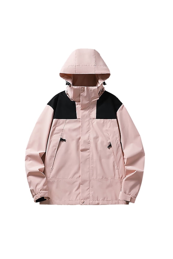 Women's Lightweight Waterproof Windproof Outdoor Sportswear Stand Collar Hooded Jackets Coat with Zipper Pockets Pink XL