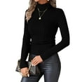 thumbnail image 1 of UTSJKR Women's Long Sleeve Mock Turtleneck Tops Ribbed Shirts Fleece Soft Thermal Undershirts Tee Casual Solid Pullover Black M, 1 of 9