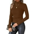 thumbnail image 1 of UTSJKR Women's Long Sleeve Mock Turtleneck Tops Ribbed Shirts Fleece Soft Thermal Undershirts Tee Casual Solid Pullover Coffee M, 1 of 9