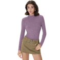 thumbnail image 1 of UTSJKR Women's Long Sleeve Mock Turtleneck Tops Ribbed Shirts Fleece Soft Thermal Undershirts Tees Slim Fit Sweater Purple S, 1 of 3