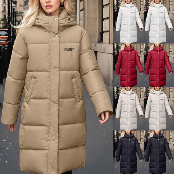 UTSJKR Women's Long Winter Coat Thicken Down Jacket Full Zip Padded Parka Warm Puffer Jackets Hooded Coats with Pockets White XXL