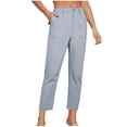 thumbnail image 1 of UTSJKR Women's Loose Fit Straight Leg Cropped Pants with Pockets Solid Color High Waist Linen Blend Trousers Office Workwear Pants Light Blue S, 1 of 8