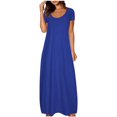 thumbnail image 1 of UTSJKR Women's Maxi Dress with Pockets 2024 Fashion Classic Solid Crew Neck Smocked Oversized Loose Fit Pleated Flowy Casual Dress Summer Basic Short Sleeve Sundress Blue S, 1 of 5