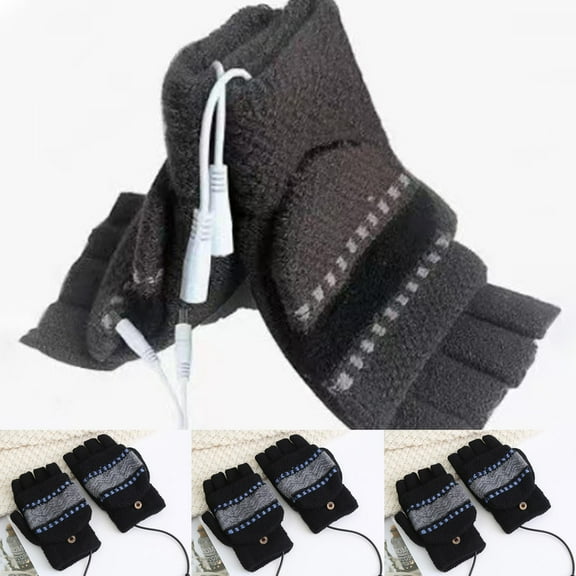 UTSJKR Women's & Men's USB Heated Gloves Mitten Winter Hands Warm Laptop Gloves, Knitting Hands Full & Half Heated Fingerless Heating Warmer Washable Design Gray