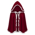thumbnail image 1 of UTSJKR Women’s Mid‑Length Hooded Velvet Cape Cloak with White Lace Trim and Front Ribbon Tie for Fairytale Cosplay Halloween Holiday Fancy Dress Outfit Wine S, 1 of 5