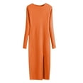 thumbnail image 1 of UTSJKR Women's Midi Bodycon Dress Slim Fit Ribbed Knited Hip Wrap Sweater Dress Long Sleeve Sundress 2024 Fashion Classic Solid Crew Neck Dress Orange Free Size, 1 of 7