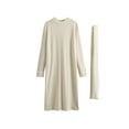 thumbnail image 1 of UTSJKR Women's Midi Sweater Dress Casual Long Sleeve Crewneck Ribbed Knit Oversized Fall Pullover Sweaters Beige Free Size, 1 of 3