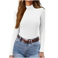 thumbnail image 1 of UTSJKR Women's Mock Turtleneck Long Sleeve Shirts Ribbed Knit Lightweight Pullover Sweater Stretch Fitted Thermal Top White XL, 1 of 6