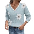 thumbnail image 1 of UTSJKR Women's Off Shoulder V Neck Sweater Floral Knitted Pullover Long Sleeve Cute Trendy Cozy Sweaters for Winter Light Blue L, 1 of 9
