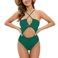 thumbnail image 1 of UTSJKR Women's One Piece Swimsuit Plunge Neckline Cutout Criss Cross Bathing Suit High Waisted Hollowed Out Adjustable Shoulder Strap Swimsuit Green L, 1 of 3