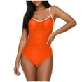 thumbnail image 1 of UTSJKR Women's One Piece Swimsuit, Ruched Tummy Control Full Coverage, Color Block Shell Stitch Modest Bathing Suit Vacation Orange XXL, 1 of 6