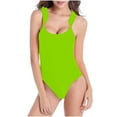 thumbnail image 1 of UTSJKR Women's One Piece Swimsuit Ruffle Trim Strappy Open Back High Cut Bathing Suit Fashion Push Up Tummy Control Swimwear Green M, 1 of 4