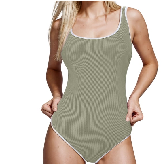 UTSJKR Women's One Piece Swimsuit Sports Adjustable Strap Bathing Suit Color Block Ribbed High Cut Swimsuits Gray 20-22