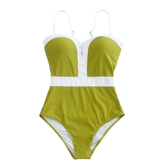 UTSJKR Women's One Piece Swimsuit Tummy Control Slit V Neck Color Block Slimming High Cut Bathing Suit Adjustable Strap Green S