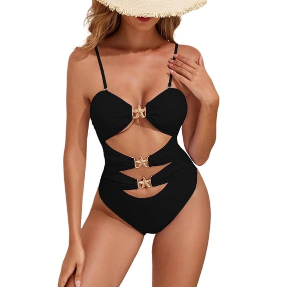 UTSJKR Women's One-Piece Swimsuit Tummy Control Trendy Ruched Bandeau Monokini Resort Vacation 2026 Bathing Suit Black XL