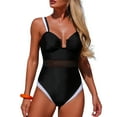 thumbnail image 1 of UTSJKR Women's One Piece Swimsuits Color Block Straps Tummy Control Bathing Suit Slimming Sexy Mesh Swimwear Black L, 1 of 8