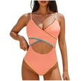 thumbnail image 1 of UTSJKR Women's One Piece Swimsuits Tummy Control Cutout High Waisted Bathing Suit Wrap Tie Back Color Block Backless Swimwear Orange M, 1 of 5