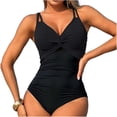 thumbnail image 1 of UTSJKR Women's One Piece Swimsuits Tummy Control Cutout Tie Knot Bathing Suits Slimming High Waisted V Neck Swimwear Black M, 1 of 5