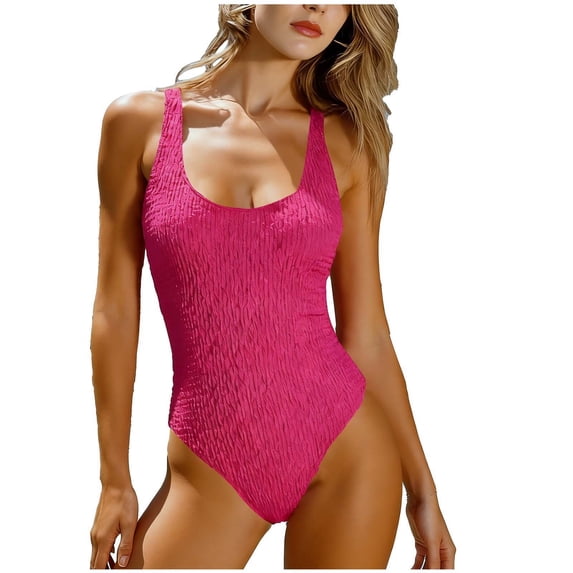 UTSJKR Women's One Piece Swimsuits Tummy Control Modest Bathing Suits Full Coverage Solid Color Summer Beach Swimwear Hot Pink XL