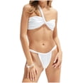 thumbnail image 1 of UTSJKR Women's One Shoulder Cheeky Bikini Sets Twisted Ruched High Cut Bandeau Bikini Set Two Piece High Cut Sexy Thong Swimsuit White M, 1 of 4