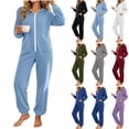 thumbnail image 1 of UTSJKR Women's Onesie Adult Fleece Long Sleeve Pajamas Heavyweight Cute Pjs Comfy One Piece Pajamas Fall Winter Jumpsuit Loungewear Light Blue XXL, 1 of 8