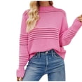 thumbnail image 1 of UTSJKR Women's Pit Striped Knit Sweaters Elegant Solid Crew Neck Pullover Tops Casual Loose Hollow out Jumper Knitwear Fall Winter Long Sleeve Sweaters 2024 Fashion Clothing Hot Pink S, 1 of 9
