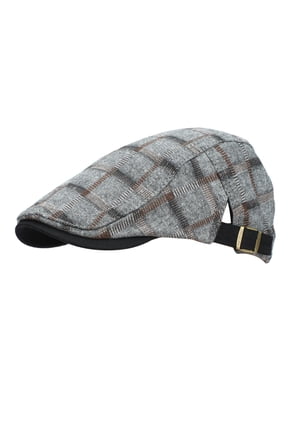 Women's Plaid Check Newsboy Cap, Vintage Adjustable Duckbill Hat Street Style Casual Outdoor Wear Dark Gray