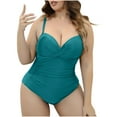 thumbnail image 1 of UTSJKR Women's Plus Size Fashionable and Trendy Solid Color Sexy Strappy One-Piece Swimsuit Solid Color V-Neck One-Piece Swimsuit Green L, 1 of 3