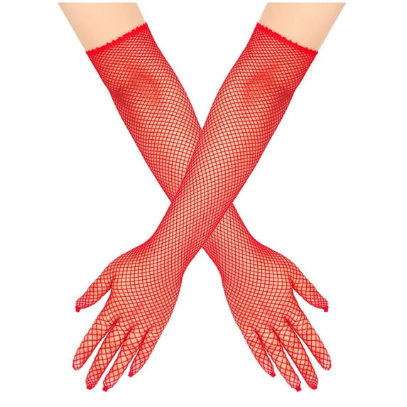 UTSJKR Women's Rhinestone Mesh Fishnet Gloves - Elastic Arm Sleeves Sparkle Glitter Elbow Stretchy Gloves for Costume Red