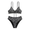 thumbnail image 1 of UTSJKR Women's Ribbed Bikini Set Drawstring Tie Front Swimsuit Spaghetti Strap Textured Two Piece Bathing Suit Black M, 1 of 9
