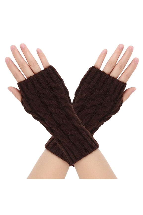 Women's Ribbed Wrist Arm Warmers Stretchy Cable Knitted Fingerless Short Gloves Soft Mitten Winter Gifts for Friends Family Coffee