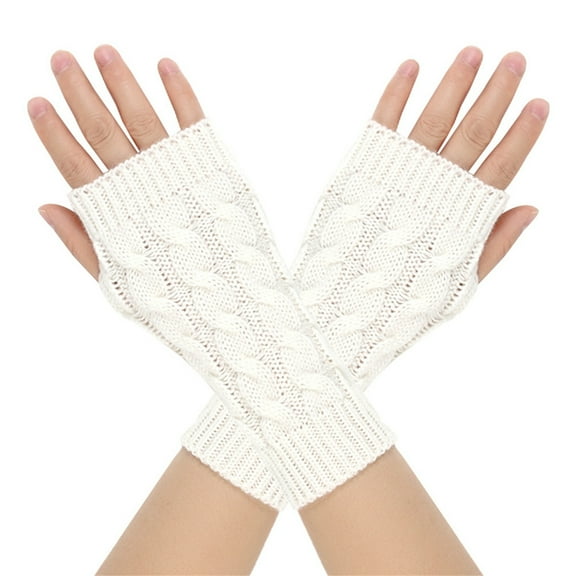 UTSJKR Women's Ribbed Wrist Arm Warmers Stretchy Cable Knitted Fingerless Short Gloves Soft Mitten Winter Gifts for Friends Family White