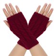 thumbnail image 1 of UTSJKR Women's Ribbed Wrist Arm Warmers Stretchy Cable Knitted Fingerless Short Gloves Soft Mitten Winter Gifts for Friends Family Wine, 1 of 4