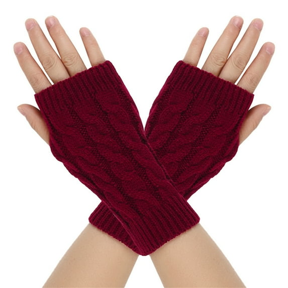 UTSJKR Women's Ribbed Wrist Arm Warmers Stretchy Cable Knitted Fingerless Short Gloves Soft Mitten Winter Gifts for Friends Family Wine