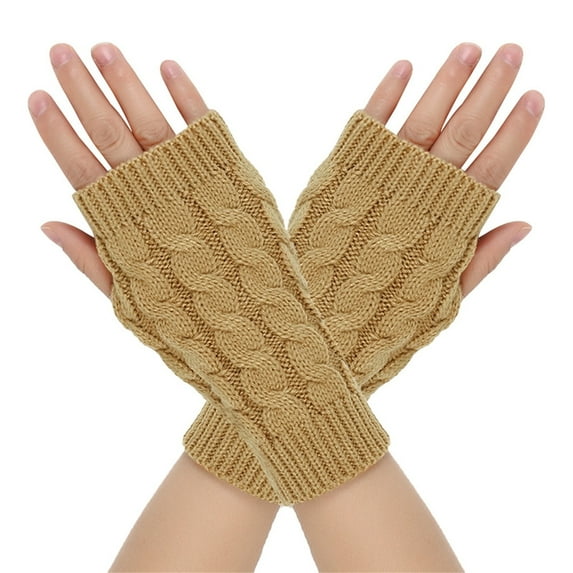 UTSJKR Women's Ribbed Wrist Arm Warmers Stretchy Cable Knitted Fingerless Short Gloves Soft Mitten Winter Gifts for Friends Family Yellow