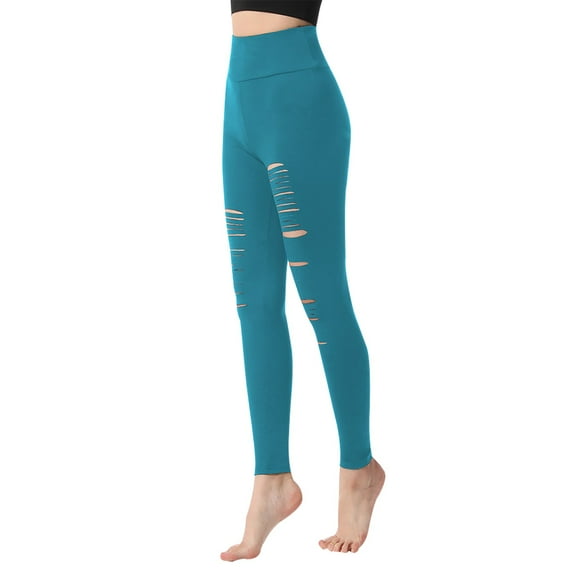 UTSJKR Women's Ripped High Waisted Leggings - Stretch Workout Tights Buttery Soft Sexy Yoga Active Pants Blue XL