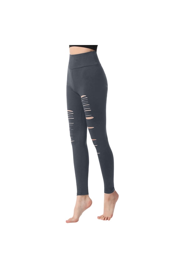 Women's Ripped High Waisted Leggings - Stretch Workout Tights Buttery Soft Sexy Yoga Active Pants Gray S