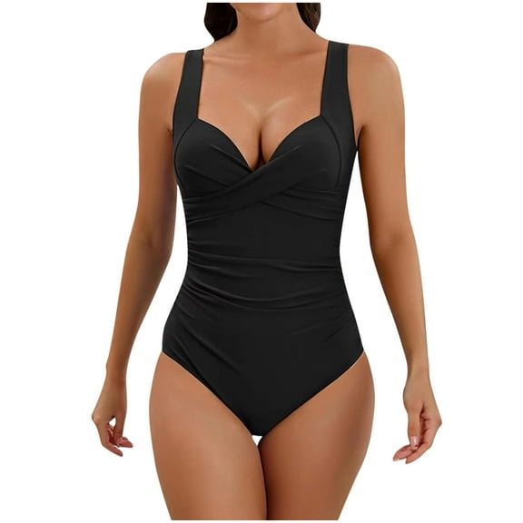 UTSJKR Women's Ruched Underwire One Piece Swimsuit Front Twist Swimwear Tummy Control Bathing Suit Monokini Black 8