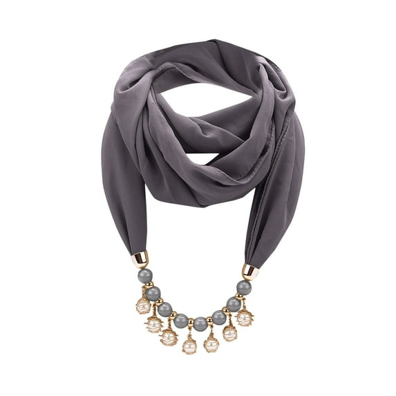 UTSJKR Women's Scarf Pendant Necklace Vintage Bohemia Tassel Scarves Chiffon Infinity Scarfs Jewelry Accessory Dark Gray